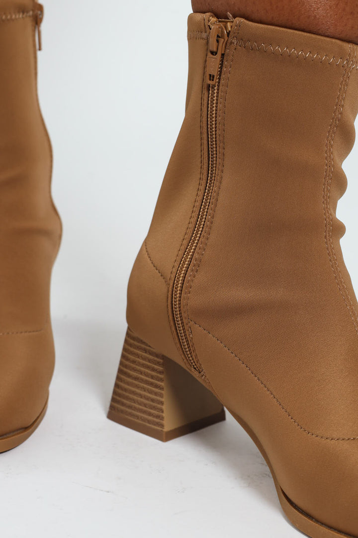 Square Toe Pull Up Ankle Boot - Beige