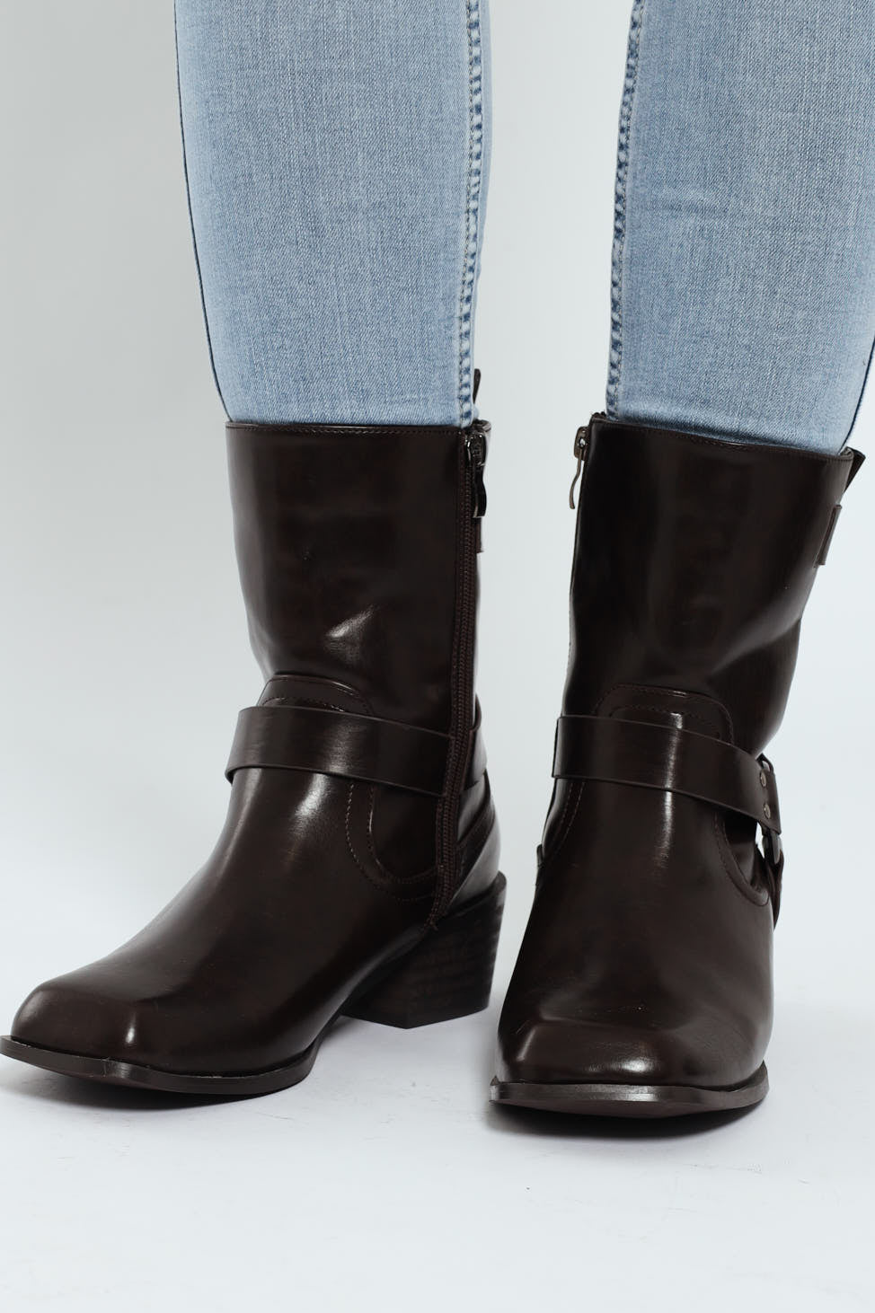 Belted Chunky Military Boot - Chocolate