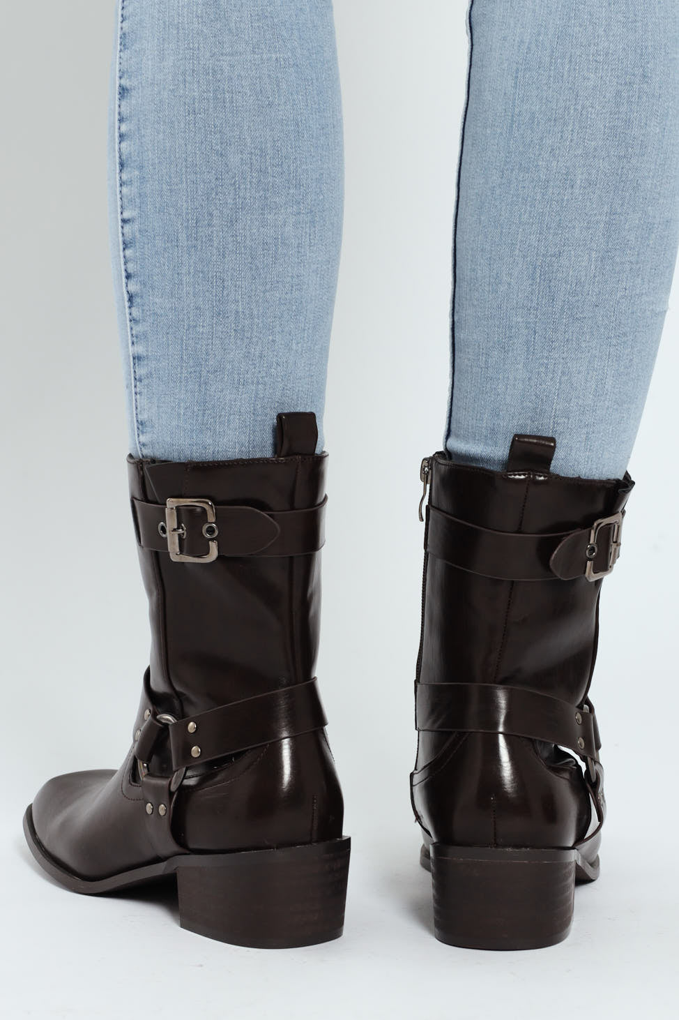 Belted Chunky Military Boot - Chocolate