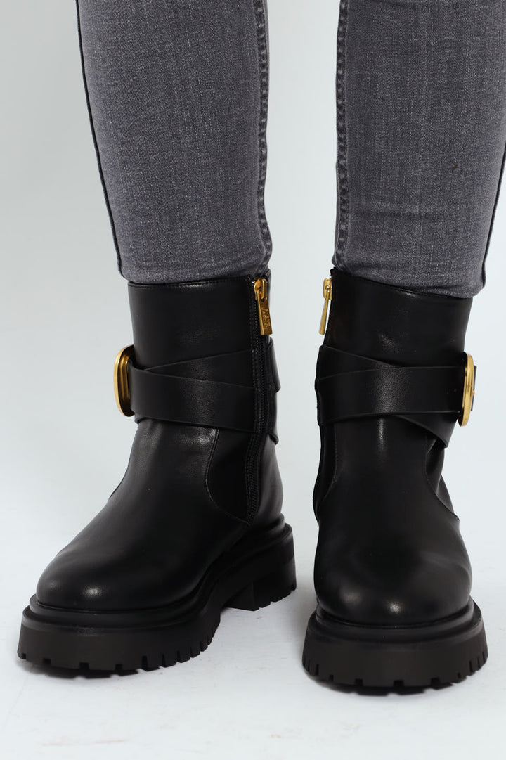 Lexs Leather Buckle Chelsea Boot - Black