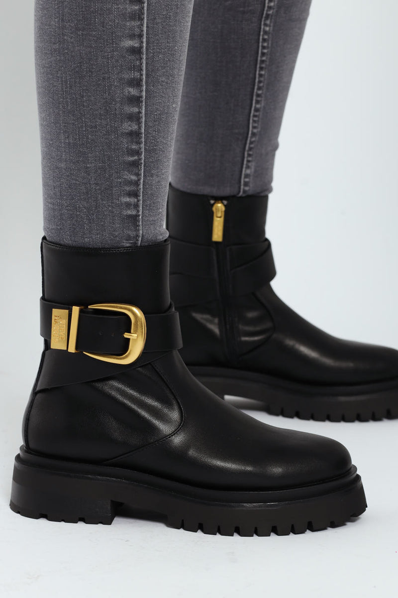 Lexs Leather Buckle Chelsea Boot - Black