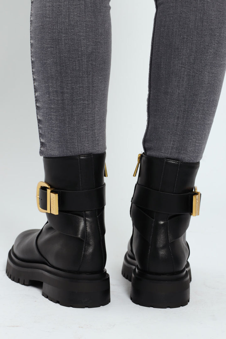 Lexs Leather Buckle Chelsea Boot - Black