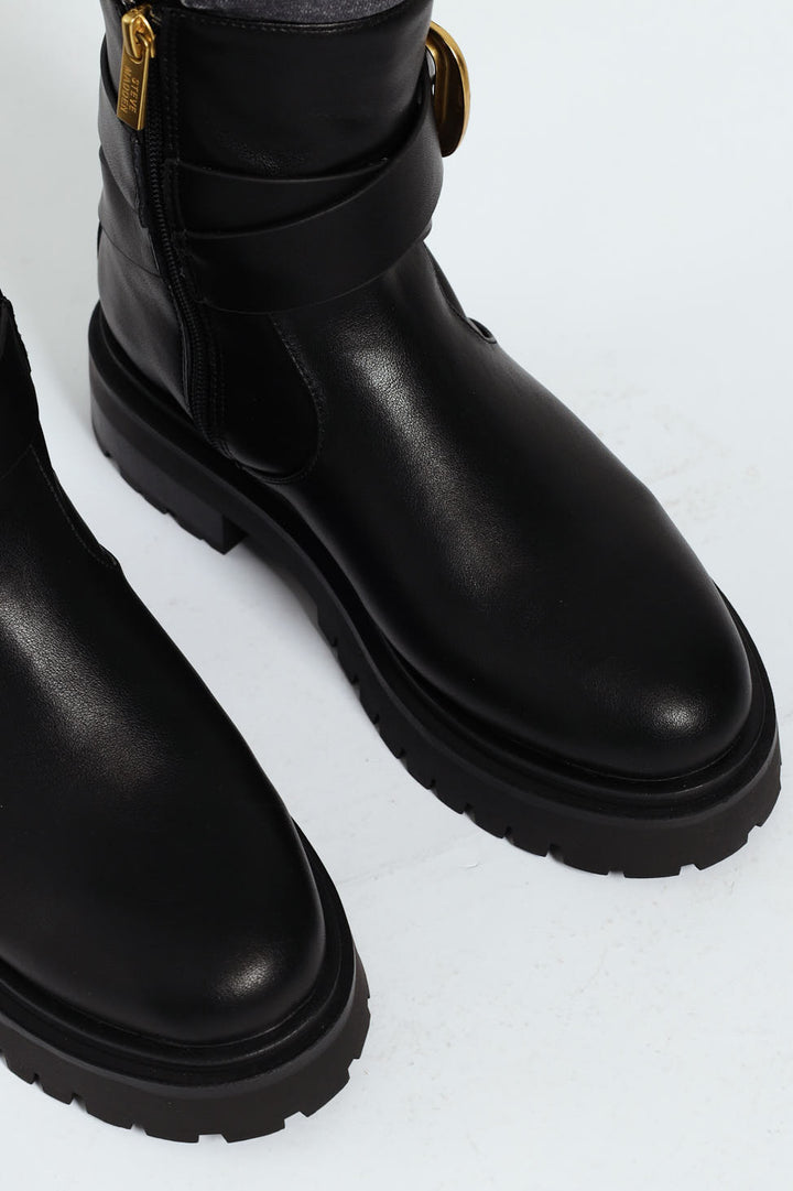 Lexs Leather Buckle Chelsea Boot - Black