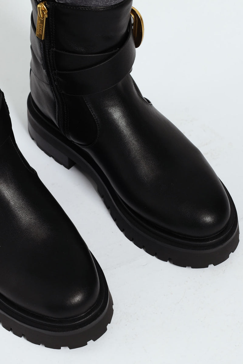 Lexs Leather Buckle Chelsea Boot - Black