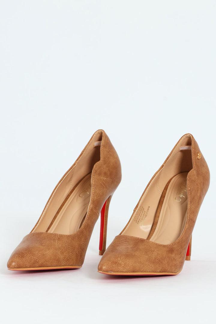 Lola 23 Scalloped PU Court Stiletto Heel - Tan