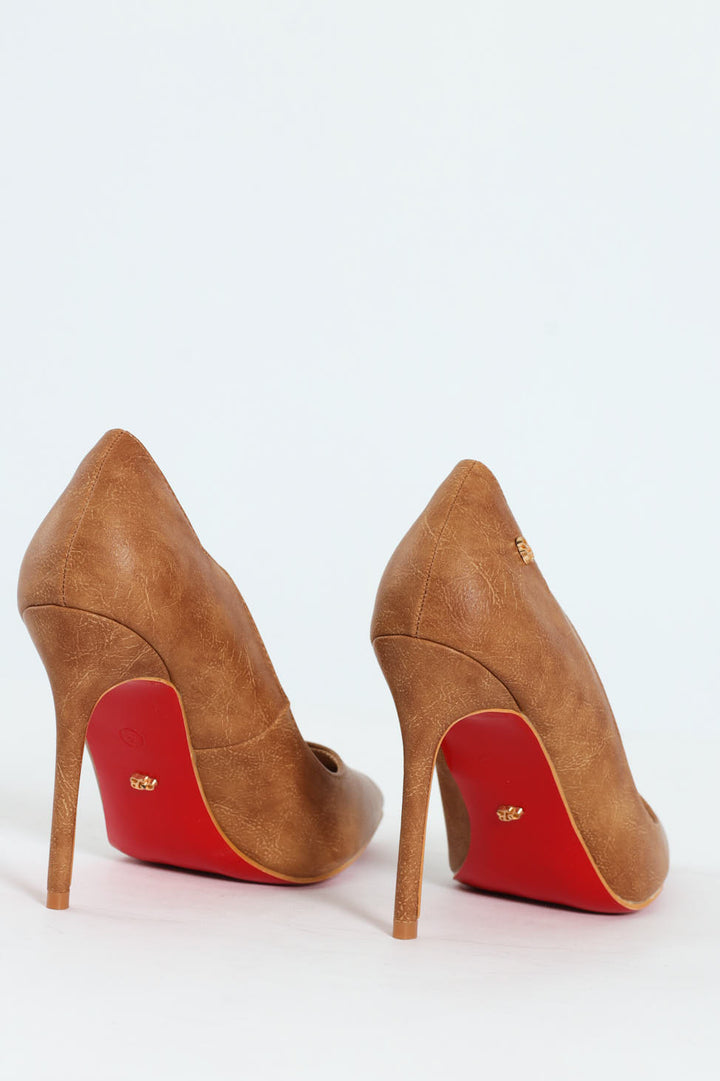 Lola 23 Scalloped PU Court Stiletto Heel - Tan