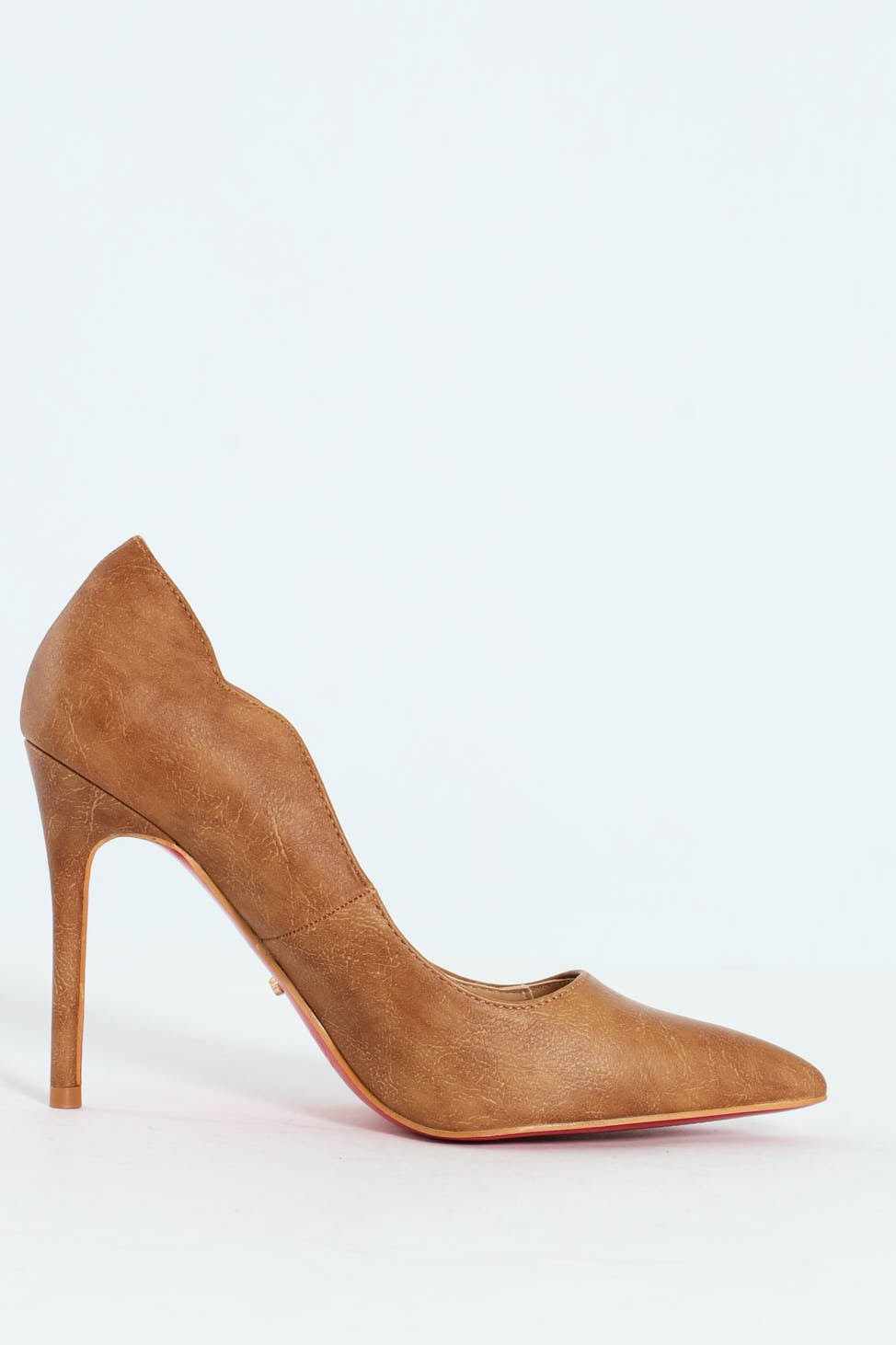 Lola 23 Scalloped PU Court Stiletto Heel - Tan