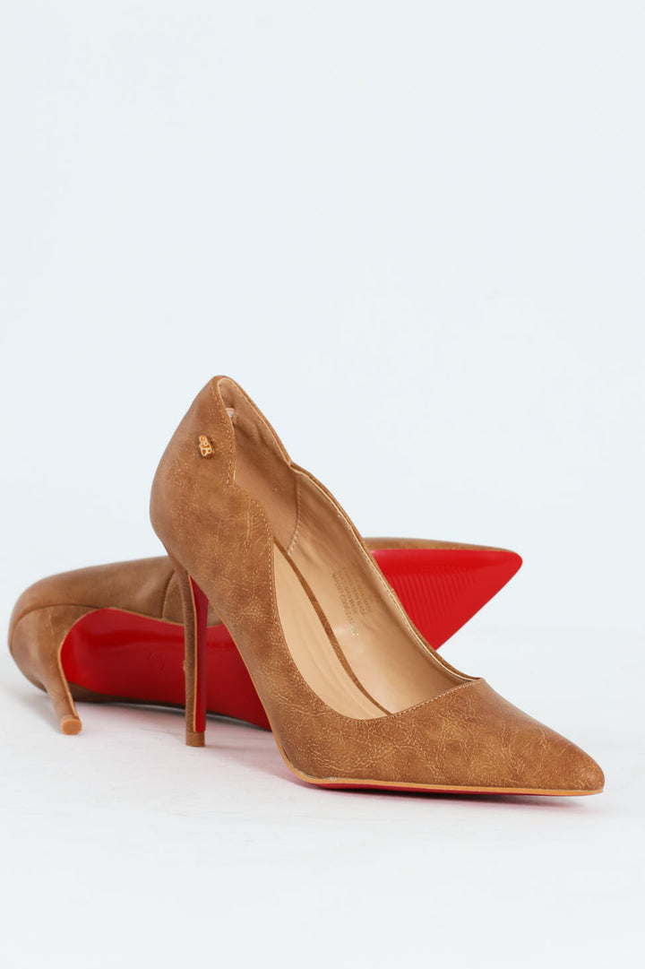 Lola 23 Scalloped PU Court Stiletto Heel - Tan