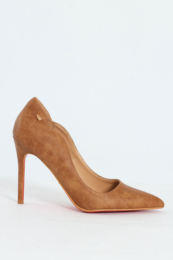 Lola 23 Scalloped PU Court Stiletto Heel - Tan