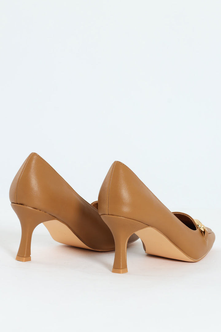 Juliet Almond Toe Juliet Horsebit Kitten Court Heel - Camel