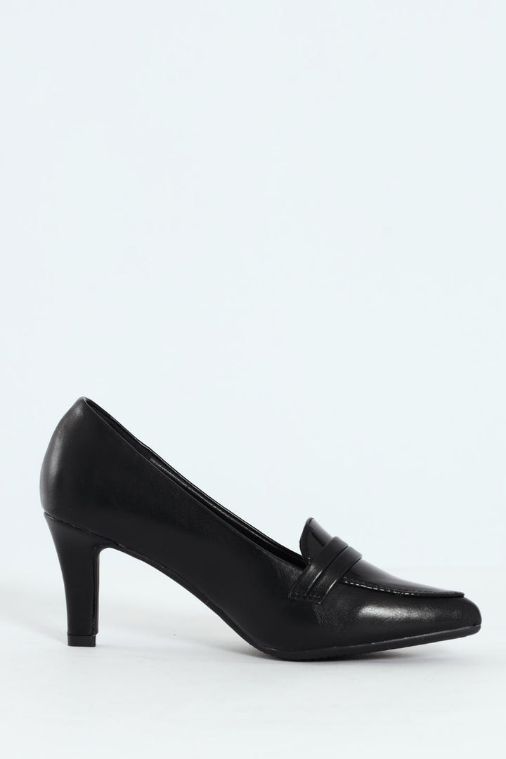 Dina Pointed Toe Mocassin Detail Upper Court Heel - Black