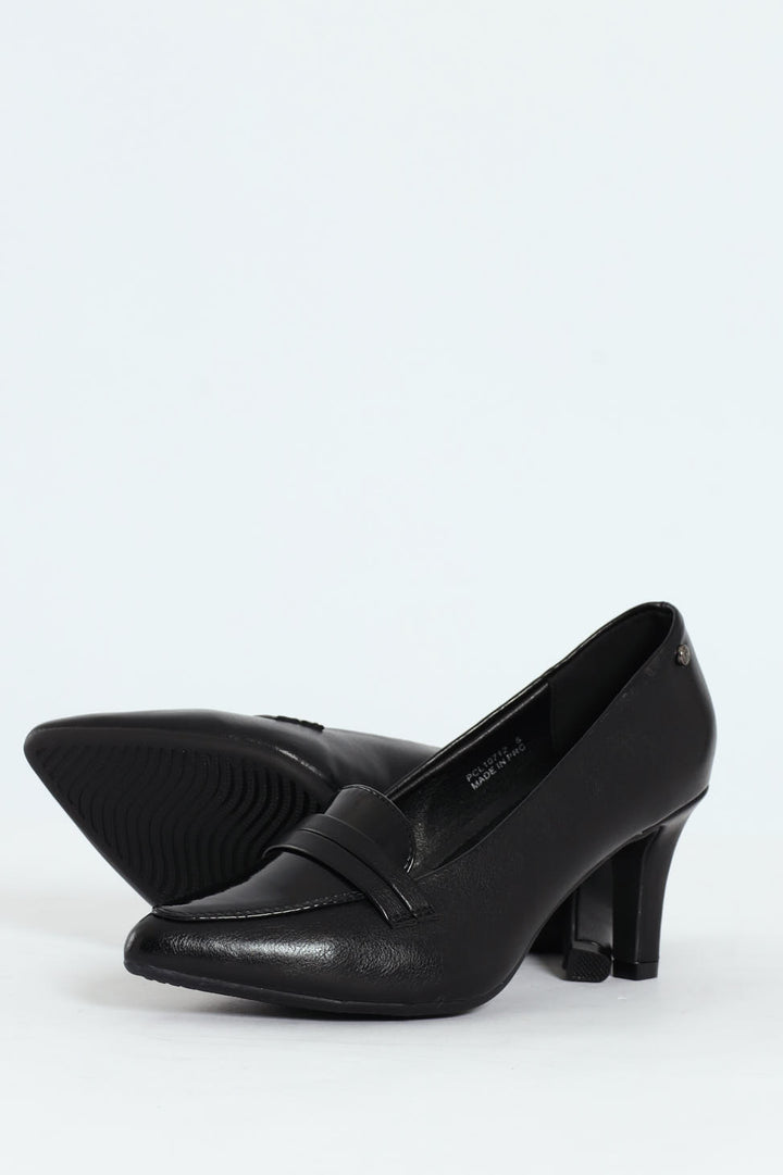 Dina Pointed Toe Mocassin Detail Upper Court Heel - Black