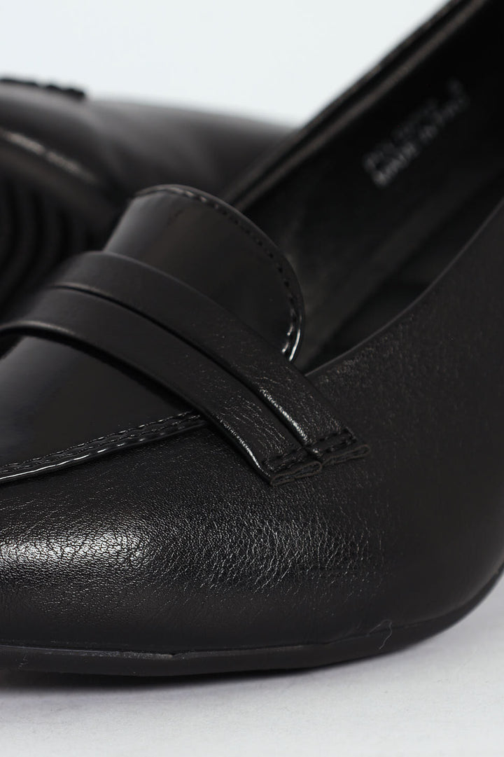 Dina Pointed Toe Mocassin Detail Upper Court Heel - Black