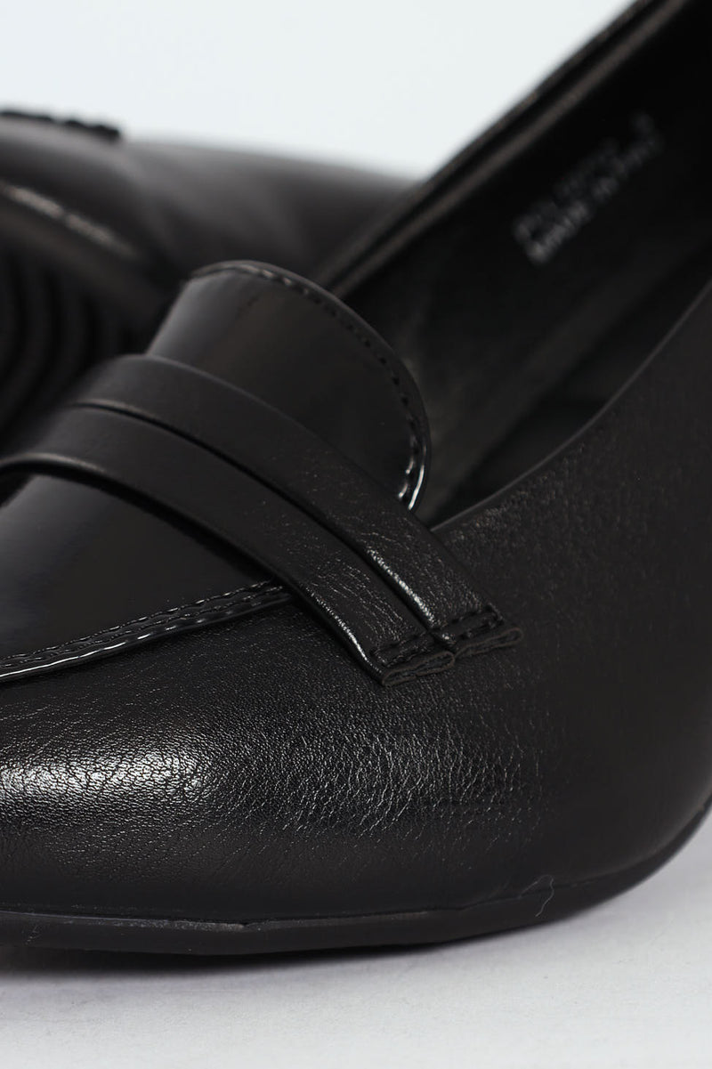 Dina Pointed Toe Mocassin Detail Upper Court Heel - Black