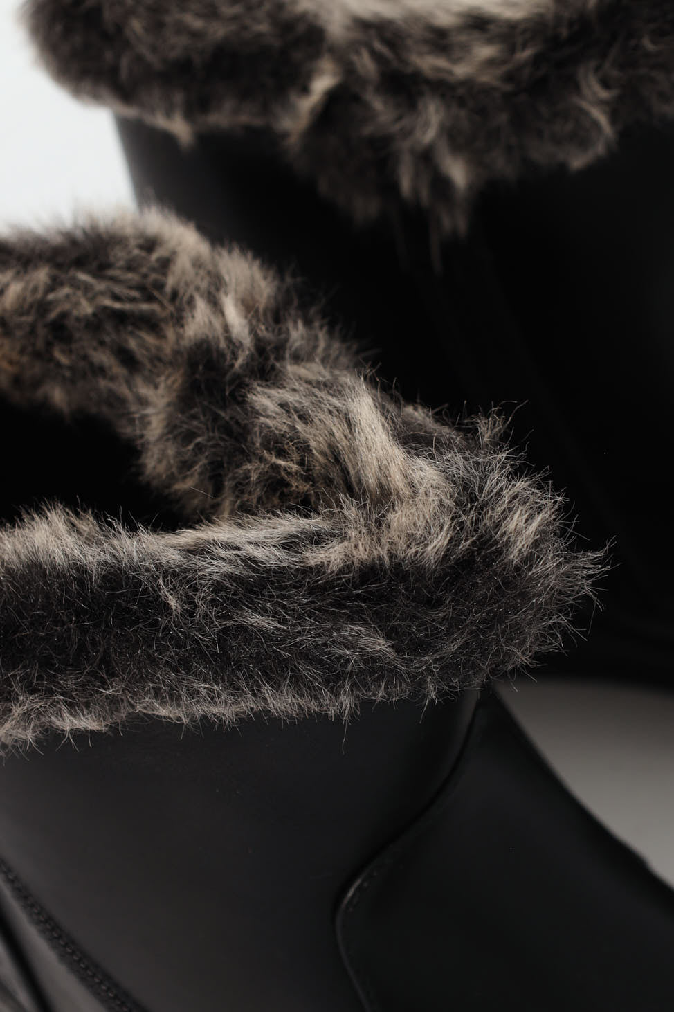 Fur Cuff Side Zip Mid Wedge Ankle Boot - Black