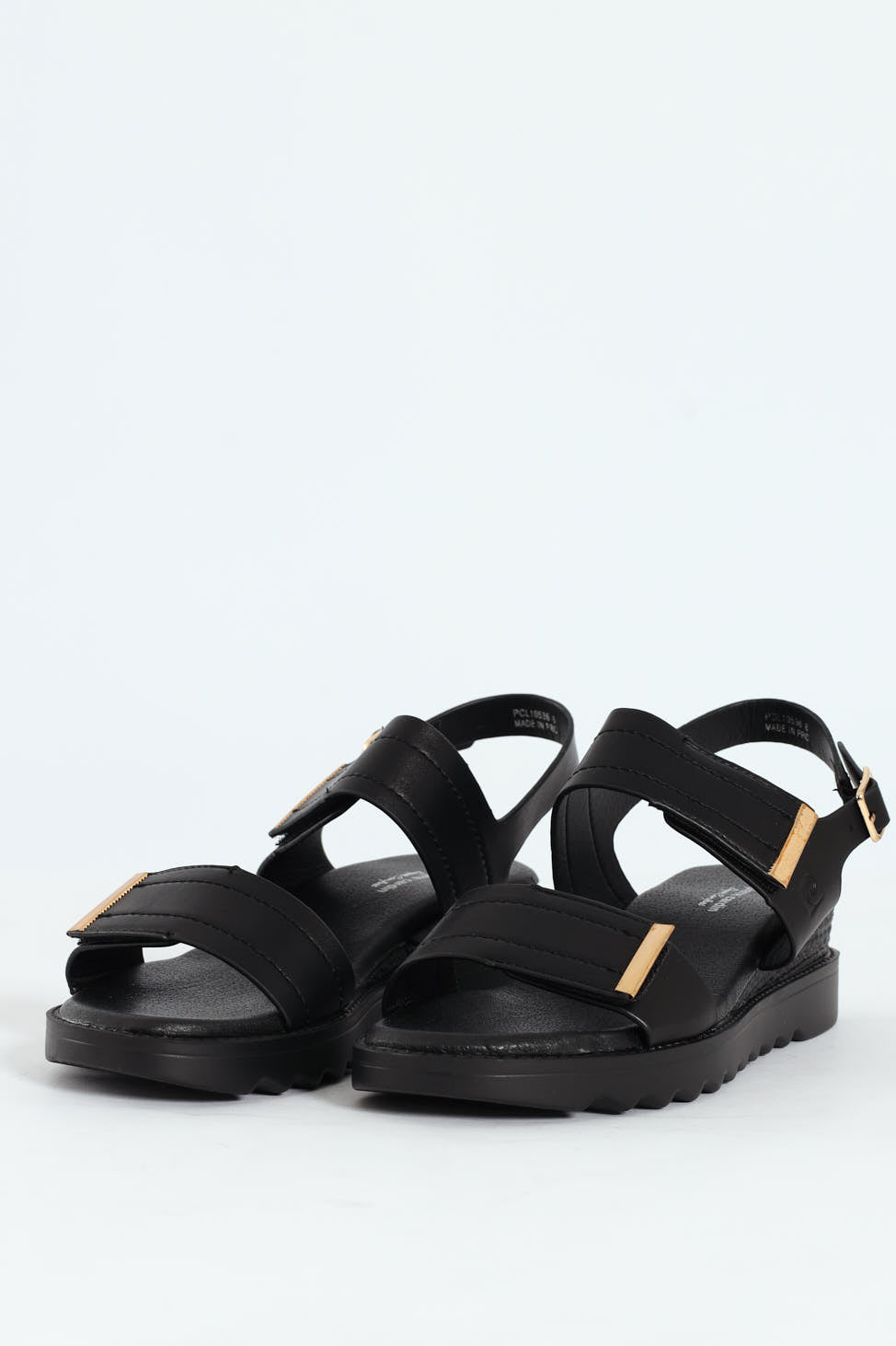 Pertel Double Strap Sport Sandal With Gold Trim - Black