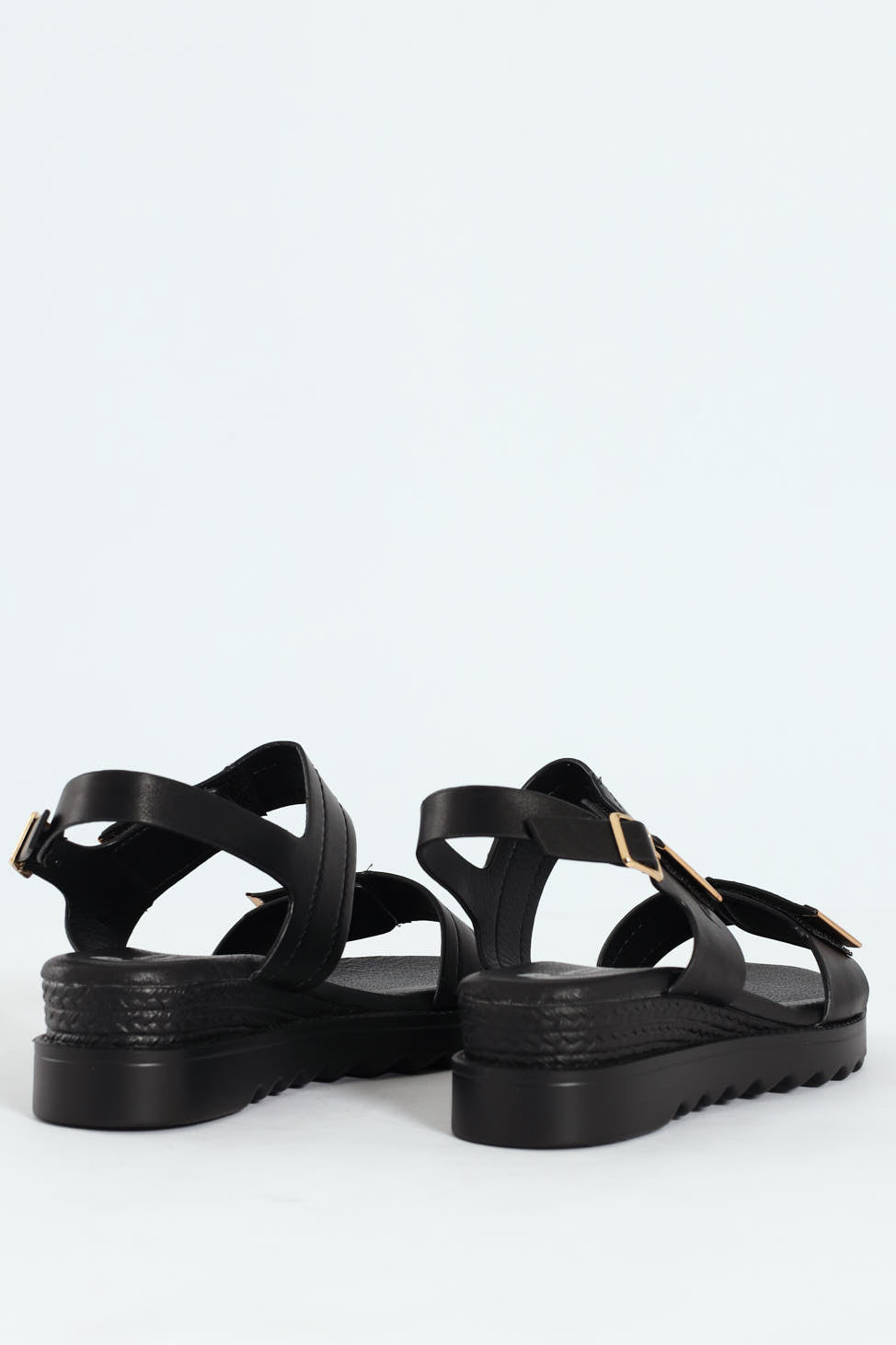 Pertel Double Strap Sport Sandal With Gold Trim - Black