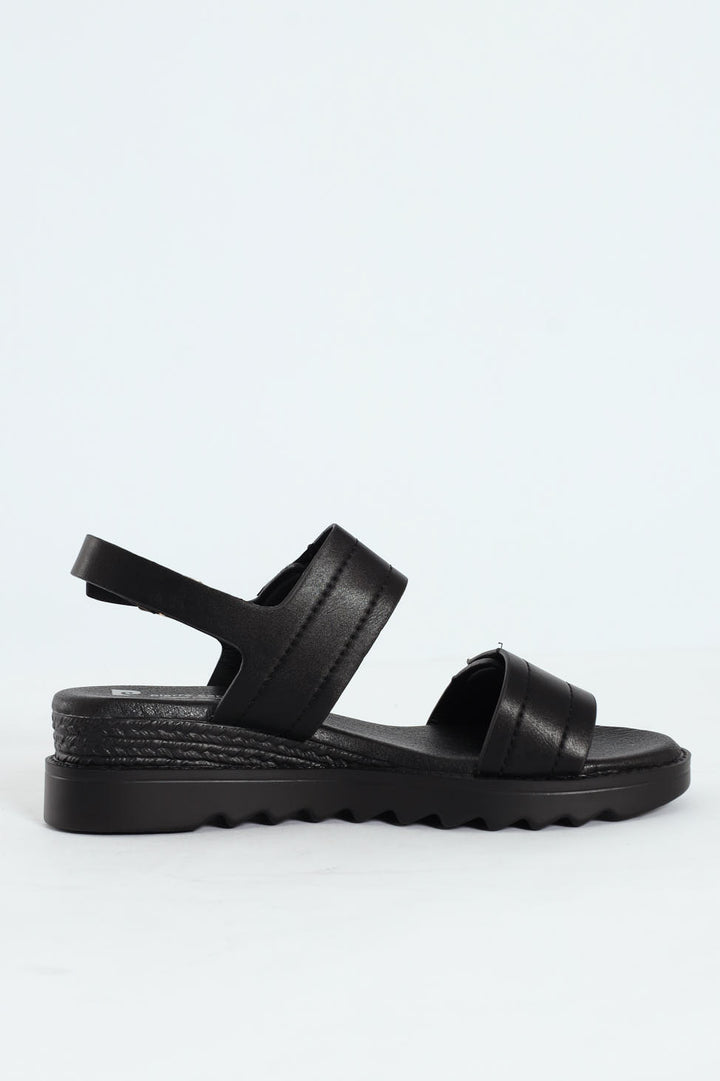 Pertel Double Strap Sport Sandal With Gold Trim - Black