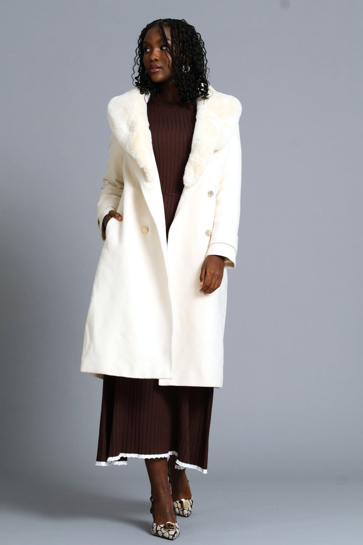 Diana Fur Collar Coat - Cream