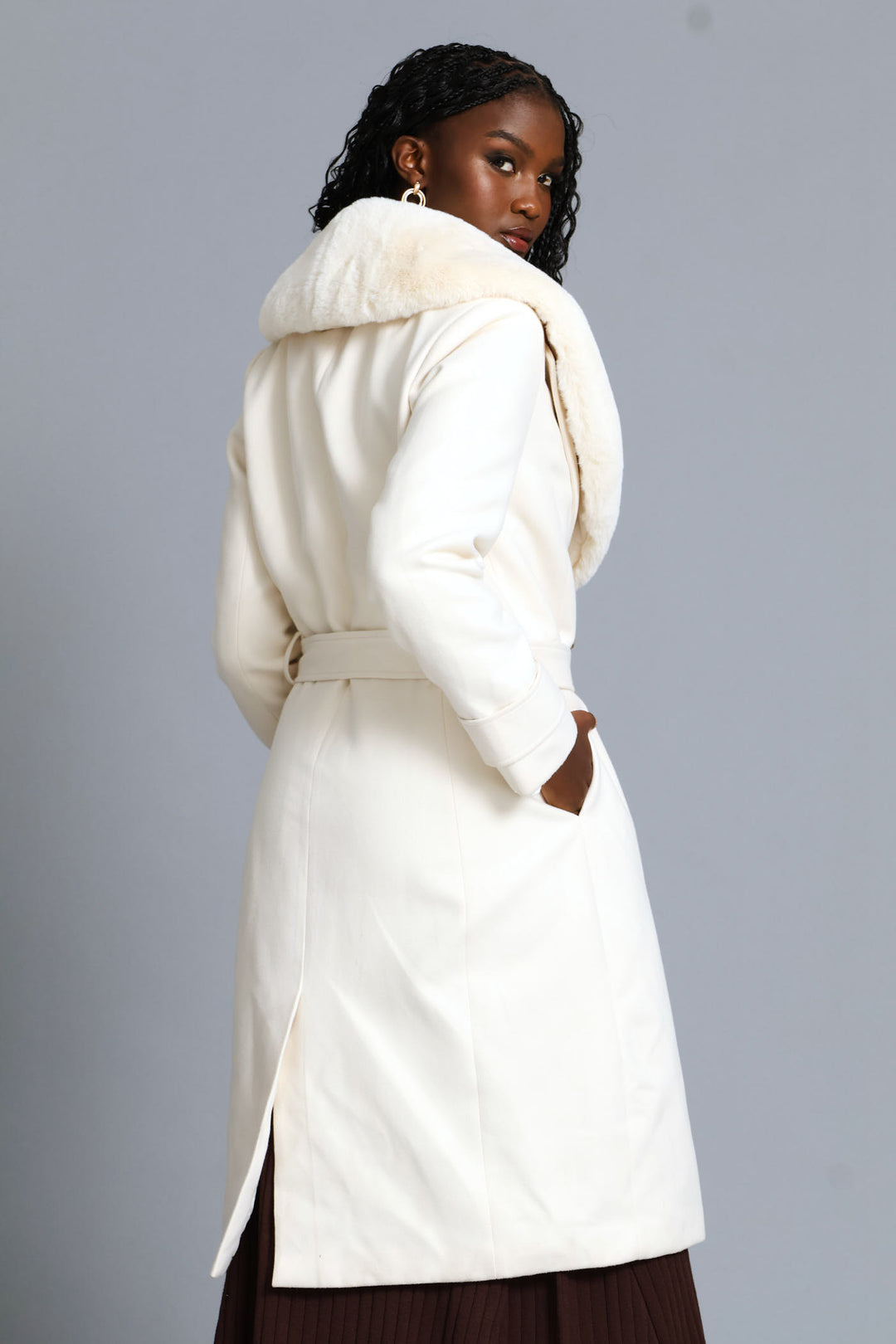 Diana Fur Collar Coat - Cream