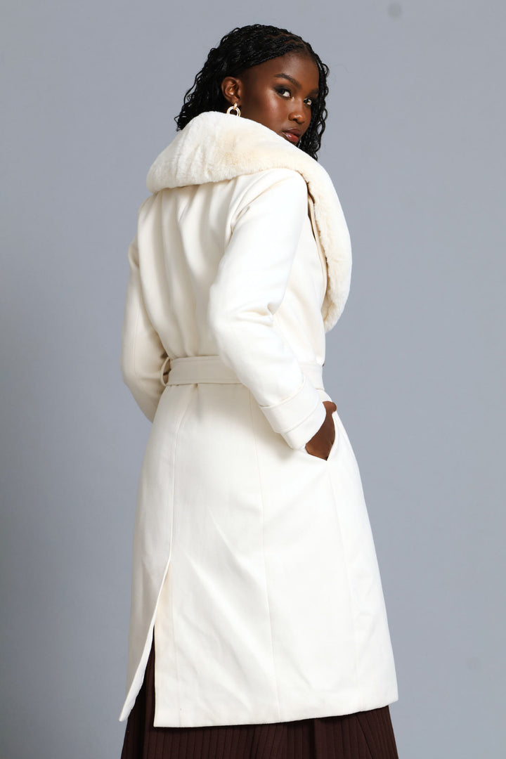 Diana Fur Collar Coat - Cream