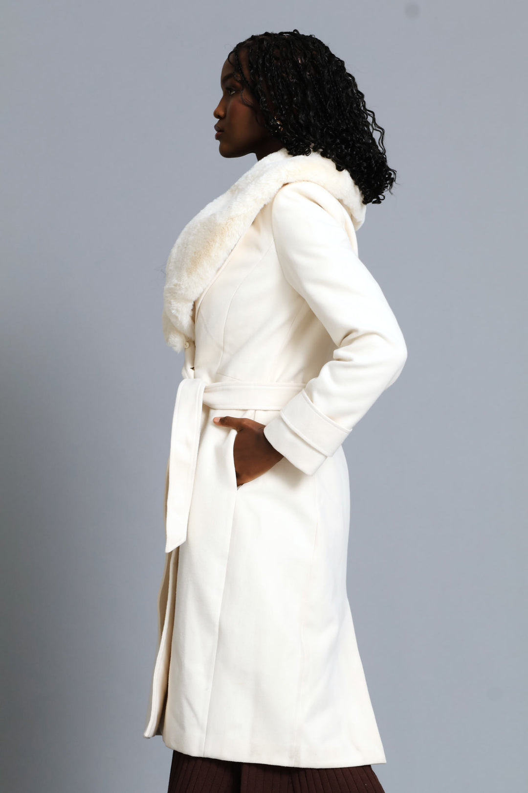 Diana Fur Collar Coat - Cream