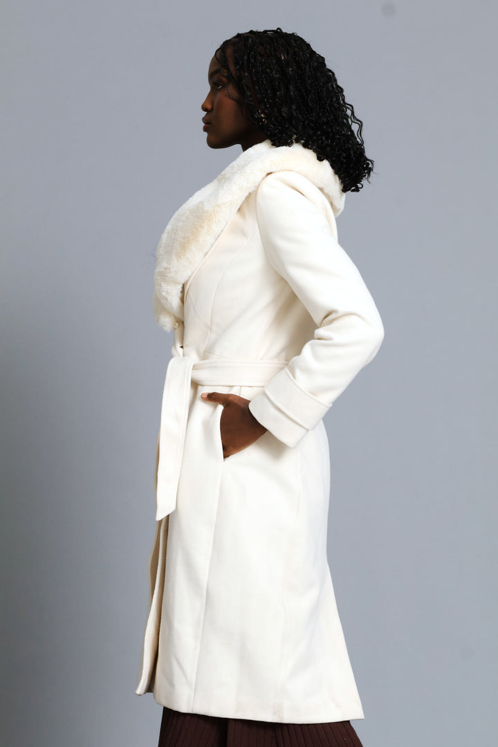 Diana Fur Collar Coat - Cream