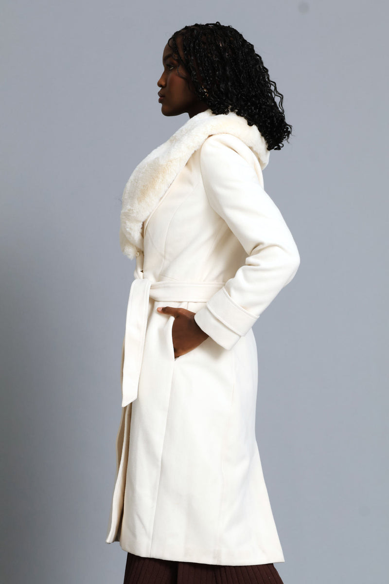 Diana Fur Collar Coat - Cream
