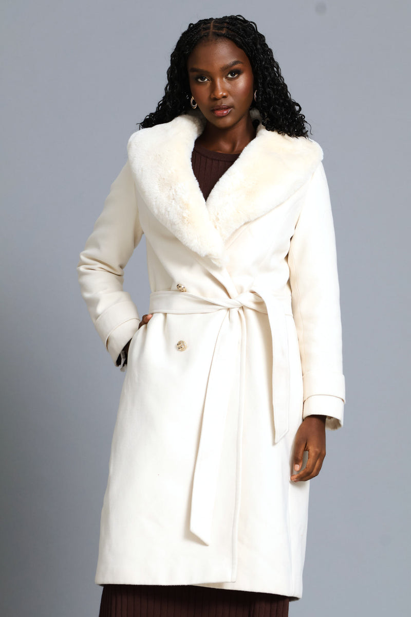 Diana Fur Collar Coat - Cream