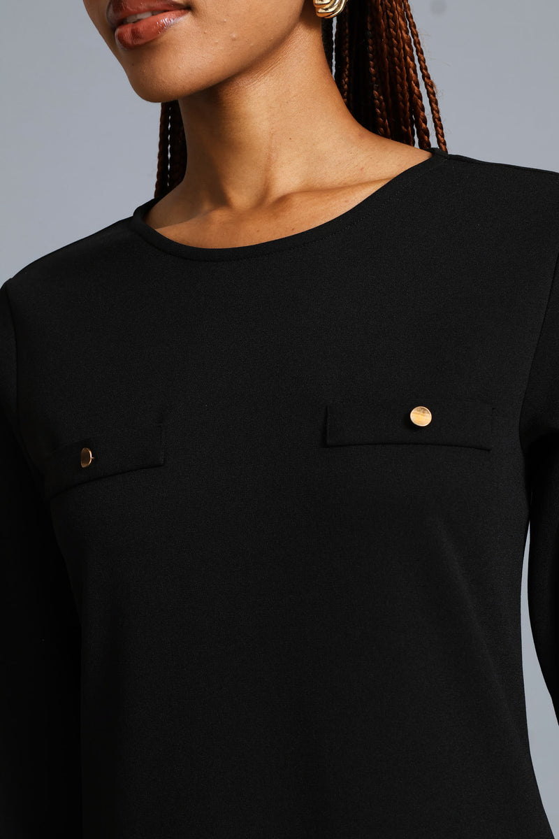Box Pleated Hem Shift Dress - Black