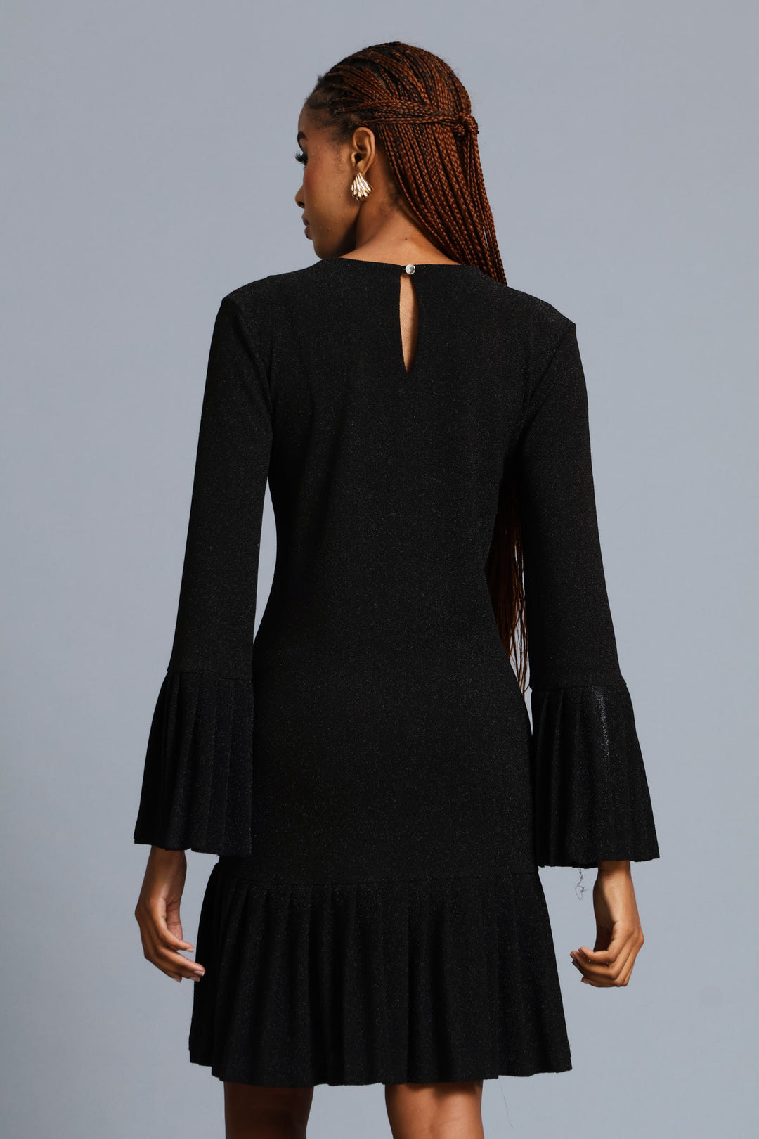 Pleated Frill Hem Shimmer Dress - Black