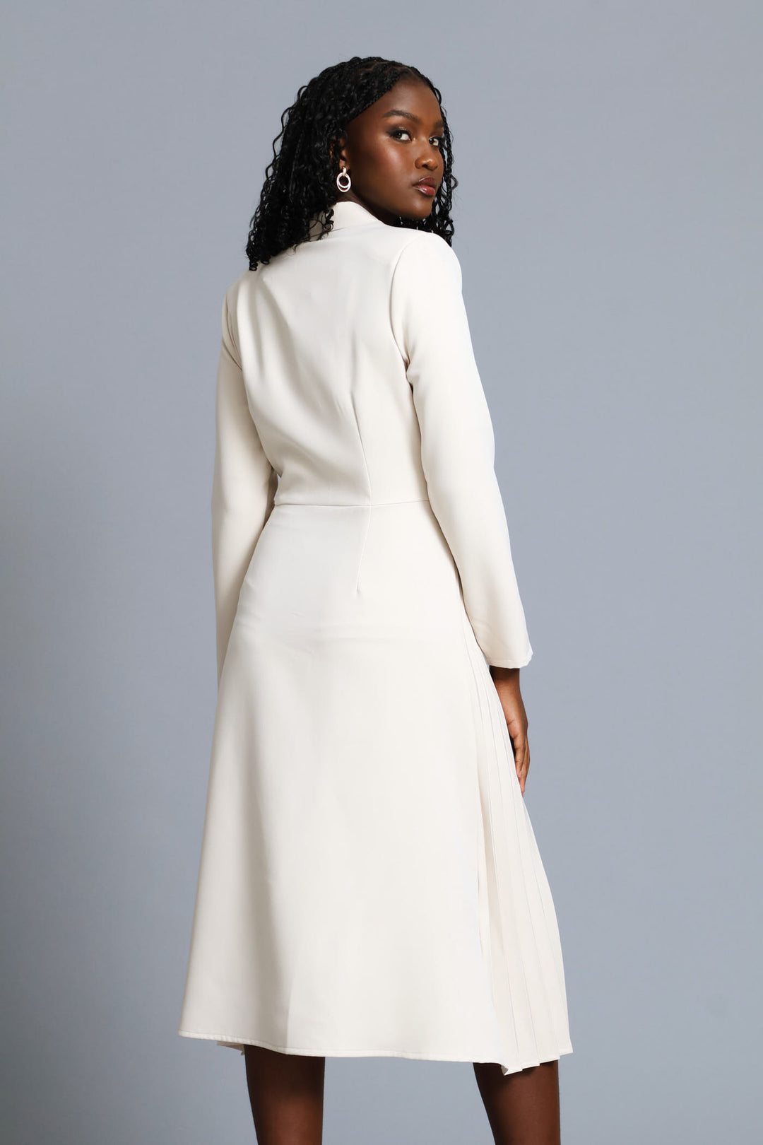 Double Pleated Midi Dress - Cream