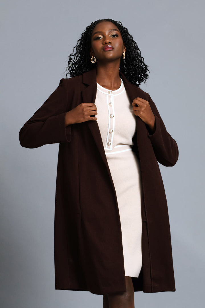 Basic Panelled Pocket Coat - Chocolate