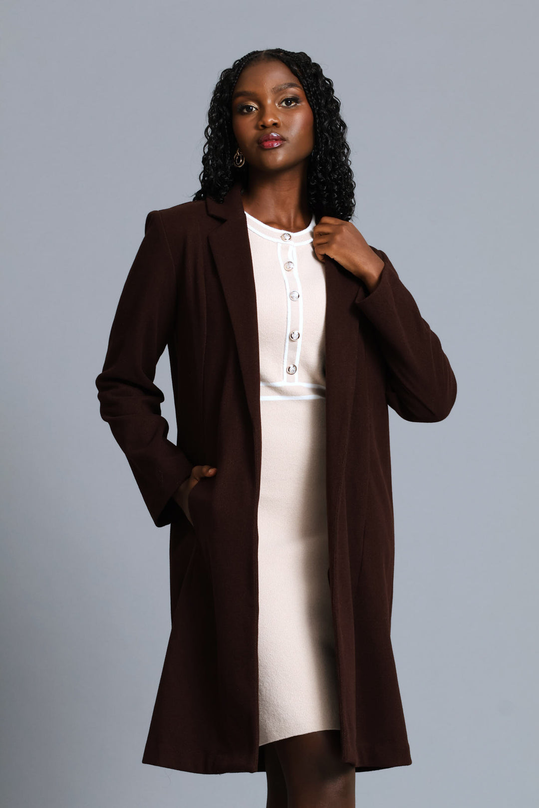 Basic Panelled Pocket Coat - Chocolate
