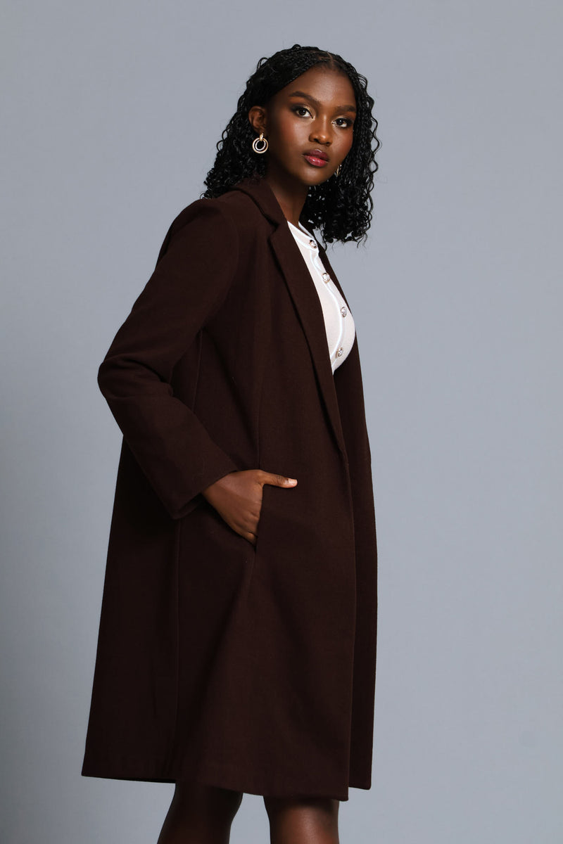 Basic Panelled Pocket Coat - Chocolate