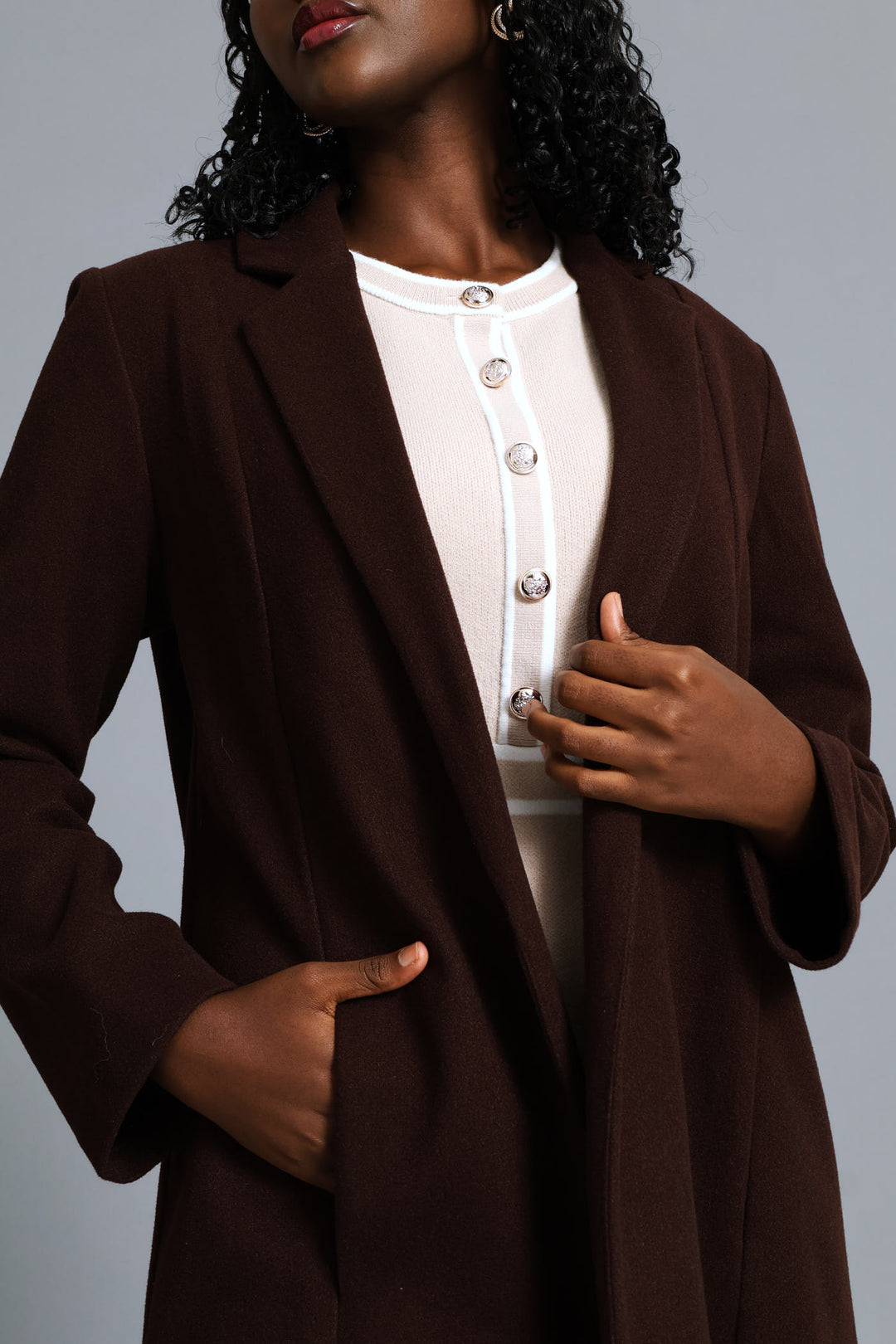 Basic Panelled Pocket Coat - Chocolate