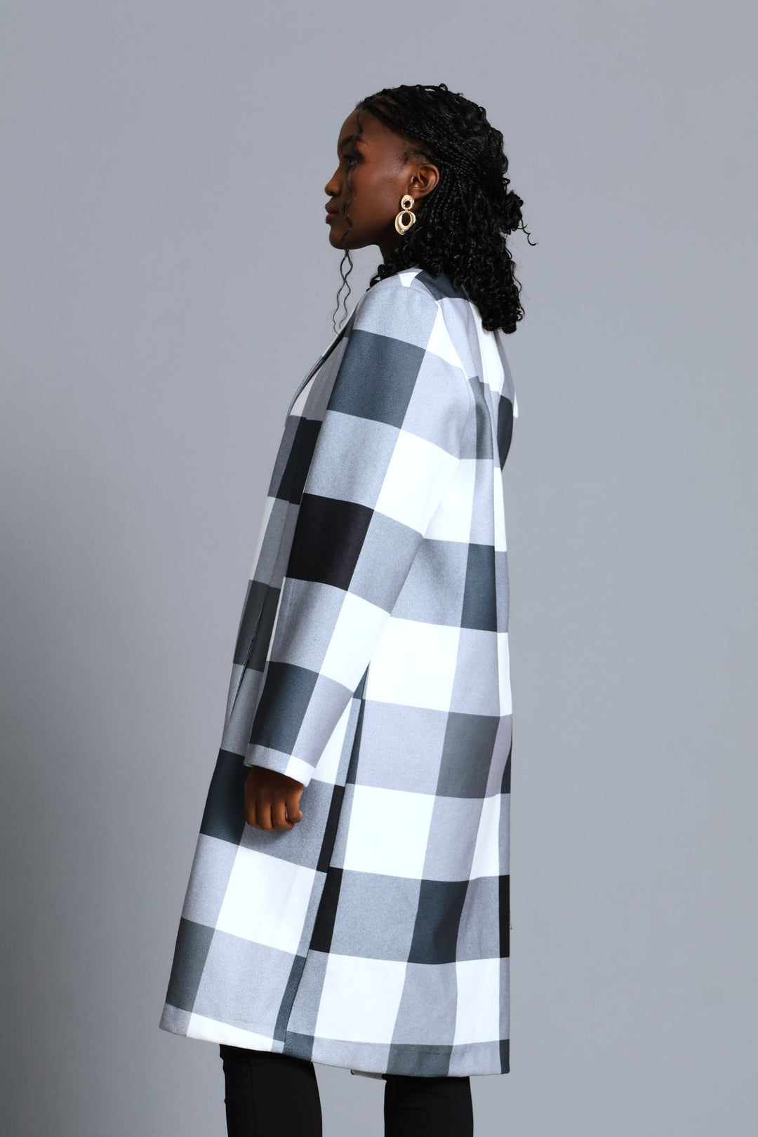 Basic Panelled Pocket Plaid Coat - Black/Grey