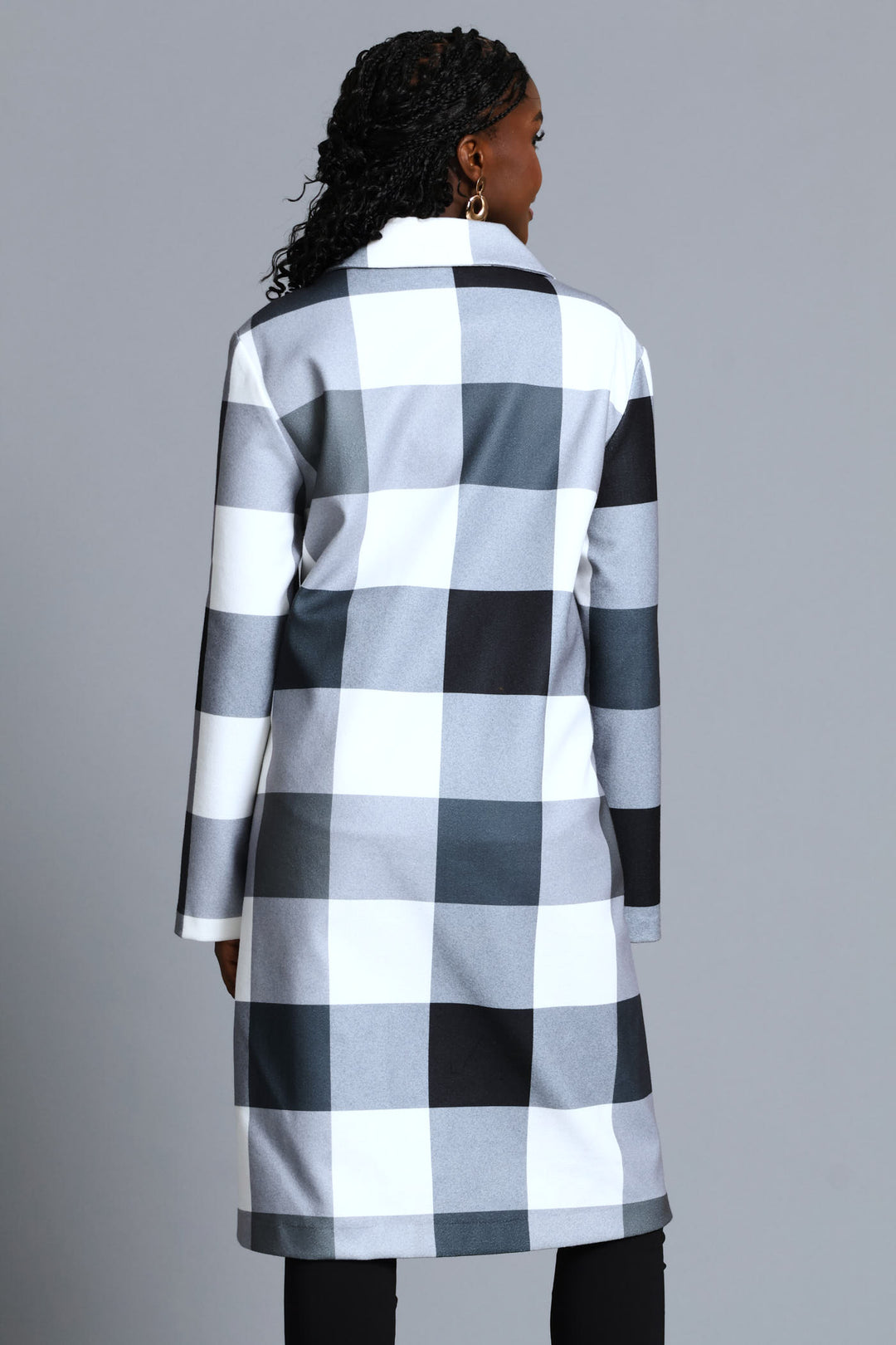 Basic Panelled Pocket Plaid Coat - Black/Grey