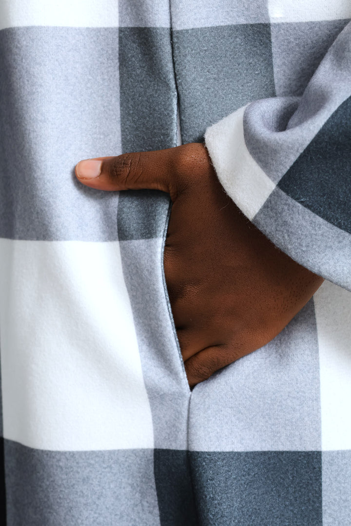 Basic Panelled Pocket Plaid Coat - Black/Grey