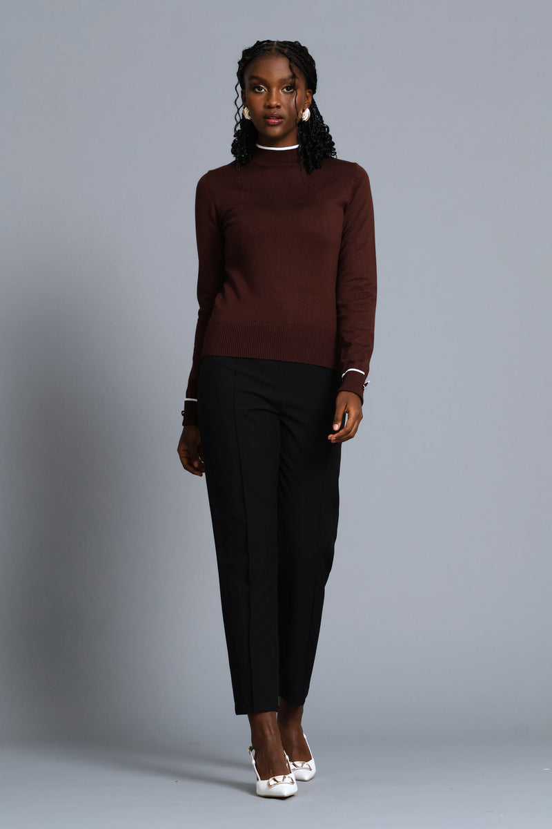 Turtleneck Turn Up Sleeve Pullover - Chocolate