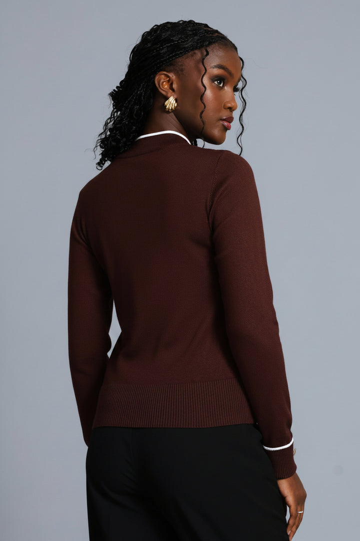 Turtleneck Turn Up Sleeve Pullover - Chocolate