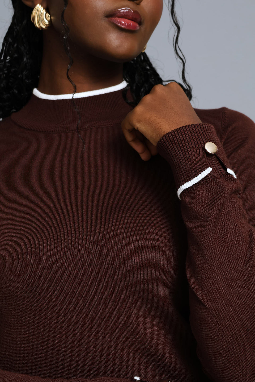 Turtleneck Turn Up Sleeve Pullover - Chocolate