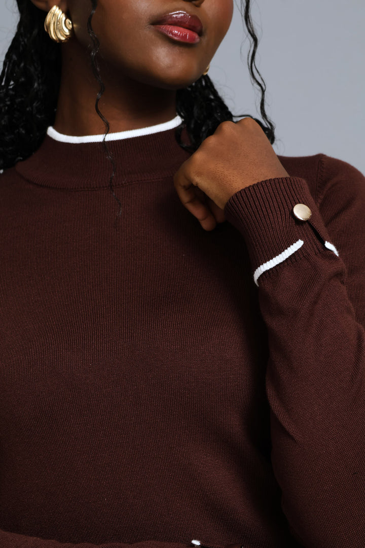 Turtleneck Turn Up Sleeve Pullover - Chocolate