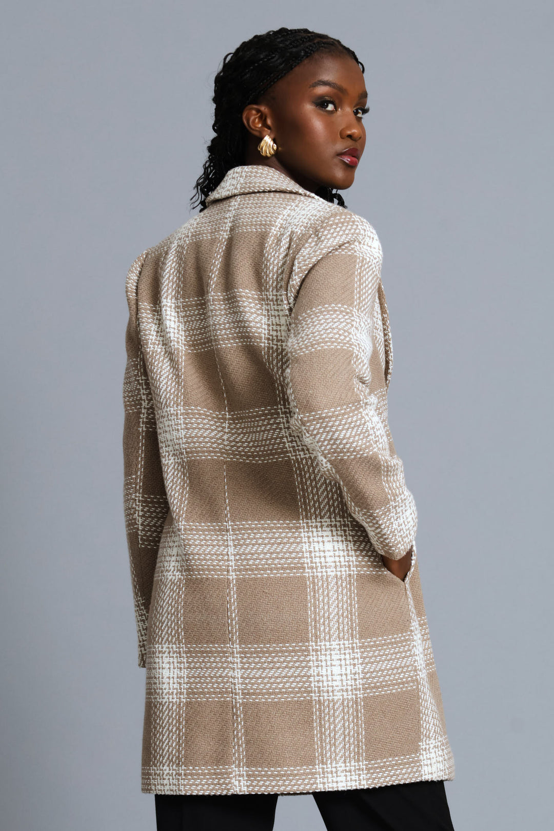 Charlotte Tweed Single Breasted Coat - Beige/Cream