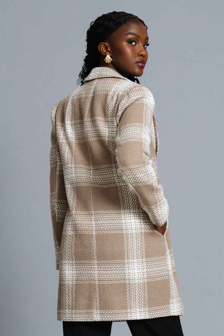 Charlotte Tweed Single Breasted Coat - Beige/Cream