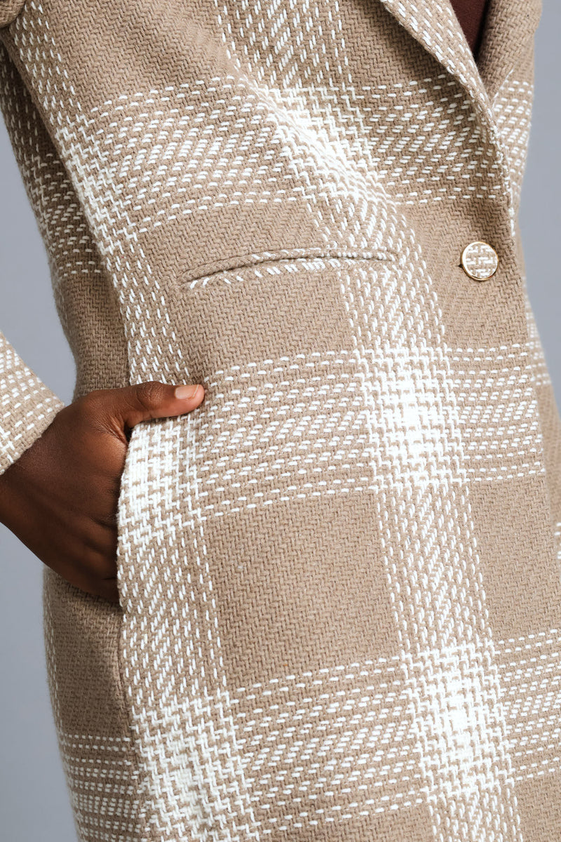 Charlotte Tweed Single Breasted Coat - Beige/Cream