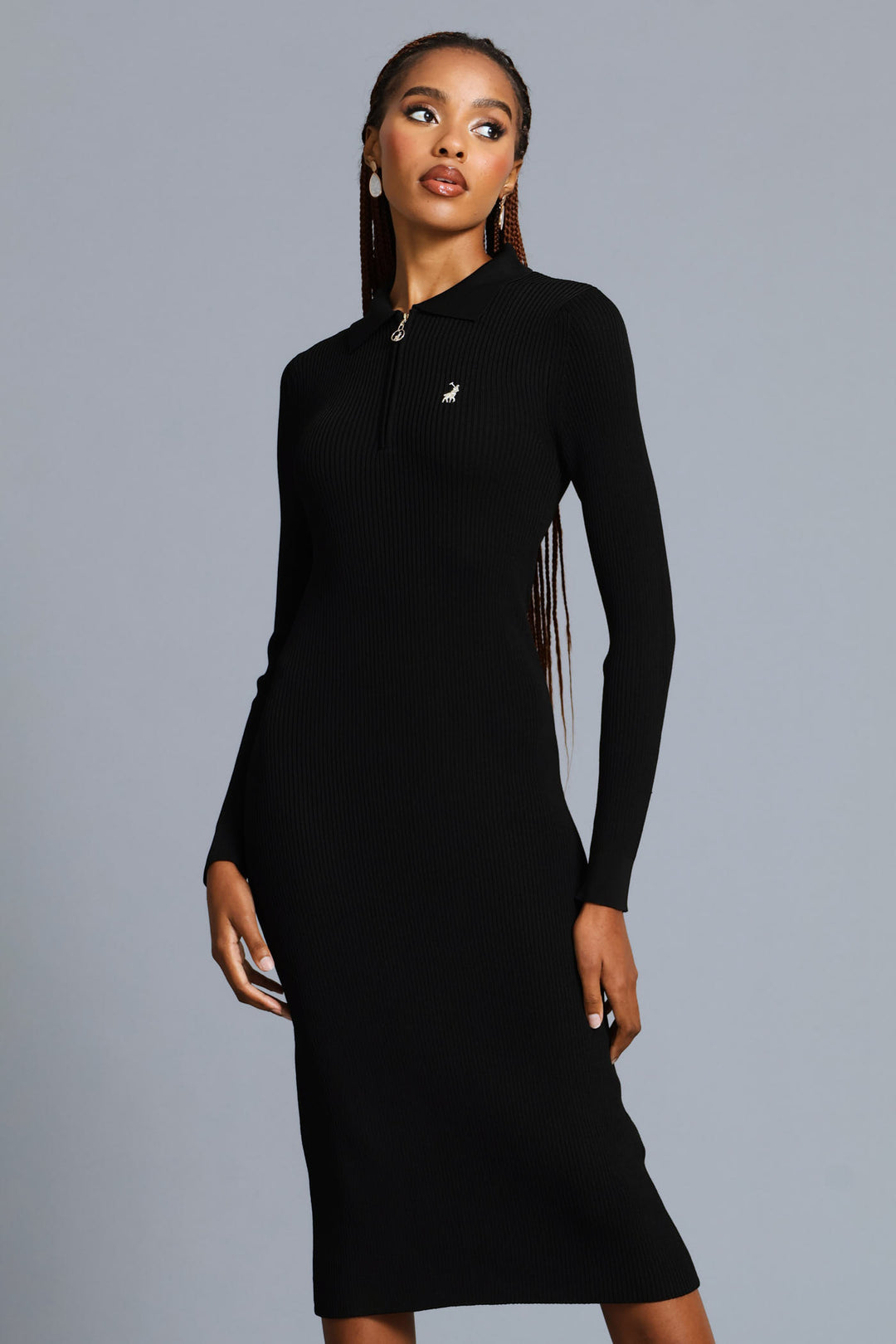 Laya Long Sleeve Knit Dress - Black