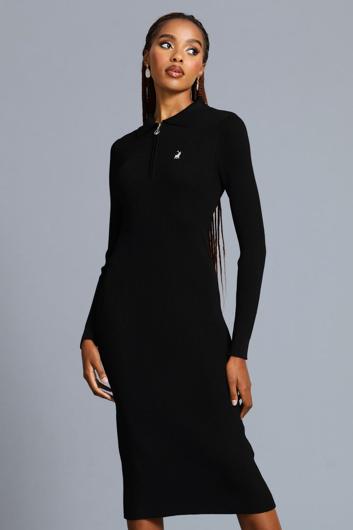 Laya Long Sleeve Knit Dress - Black