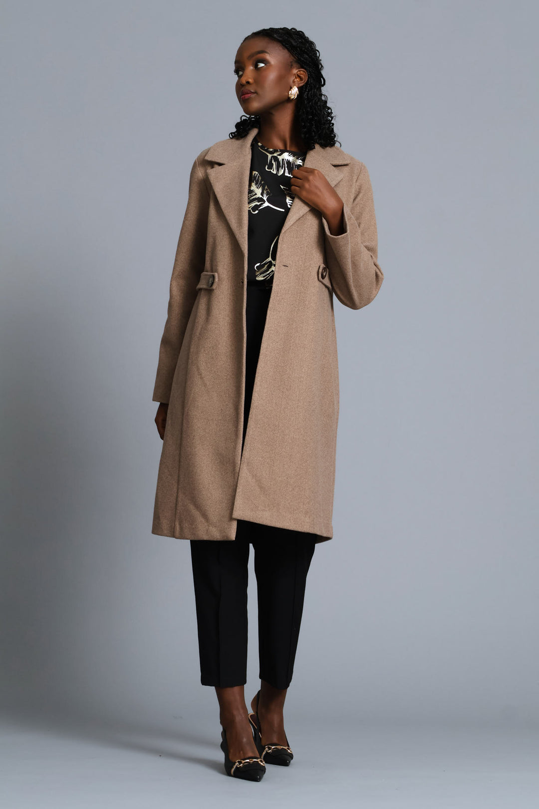 Tab Detail Melton Coat - Mocha