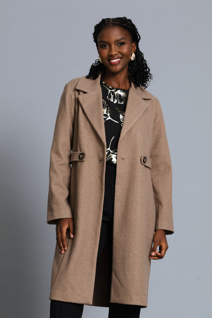 Tab Detail Melton Coat - Mocha